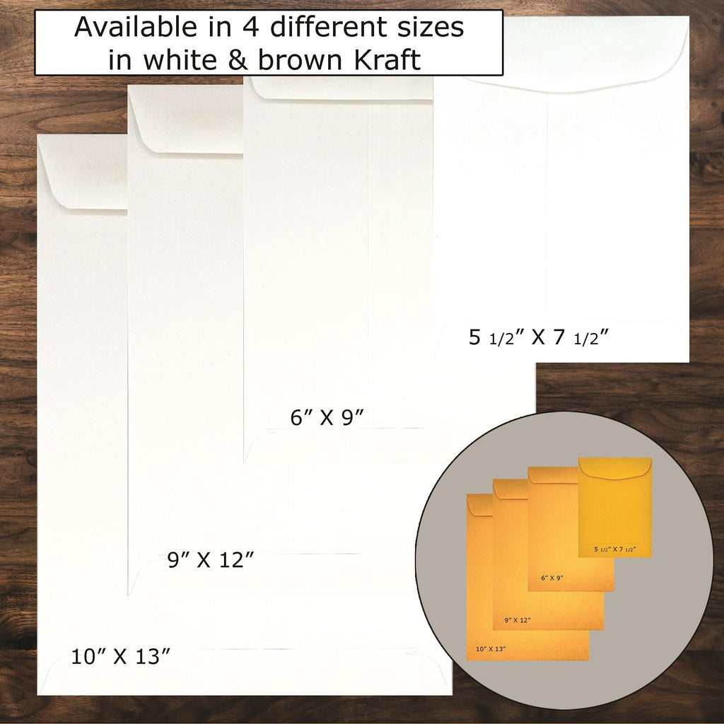 1000 Cashier Depot - 6" x 9" Catalog Envelopes – Open End – Sturdy 24lb White Wove – Gum Flap Closure – Professional