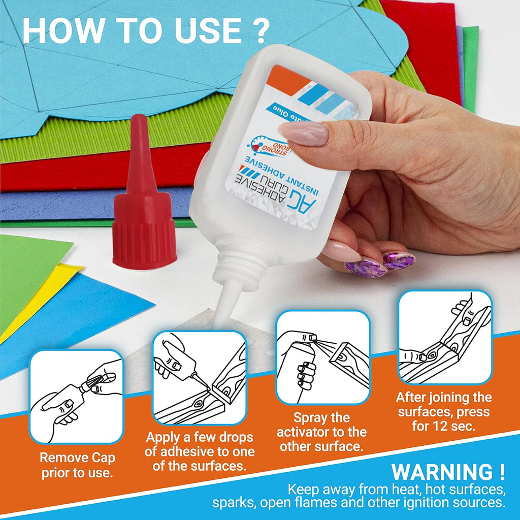Adhesive Guru CA Glue with Activator (2x1.7 oz - 2x6.76 fl oz) - Premium Cyanoacrylate Super Glue for Woodworking