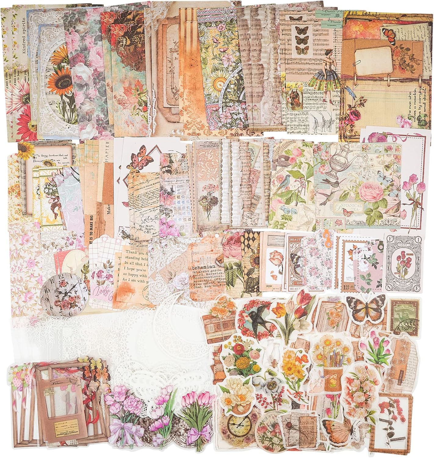 200 Piece Vintage Ephemera Bundle - Paper & Sticker Kit for Junk Journaling, Scrapbooking, Planners, Bullet Journals