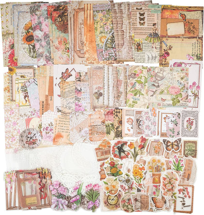 200 Piece Vintage Ephemera Bundle - Paper & Sticker Kit for Junk Journaling, Scrapbooking, Planners, Bullet Journals