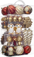 Christmas Ornaments Set, 80ct Red and Brown Shatterproof Christmas Tree Decorations, Woodland Hanging Ball Ornaments