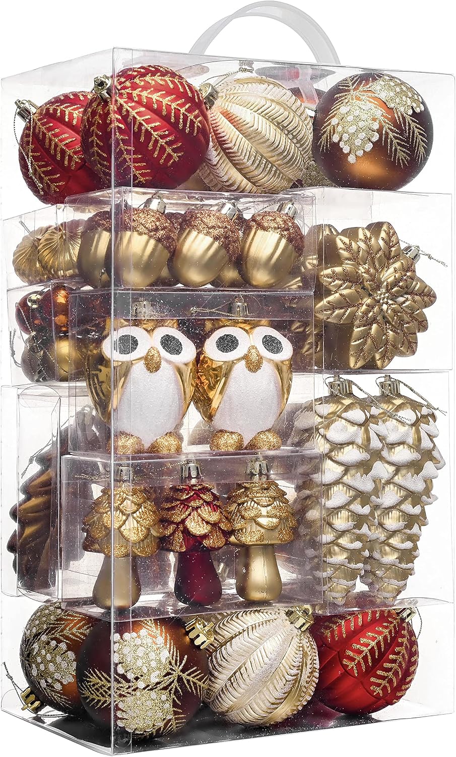 Christmas Ornaments Set, 80ct Red and Brown Shatterproof Christmas Tree Decorations, Woodland Hanging Ball Ornaments