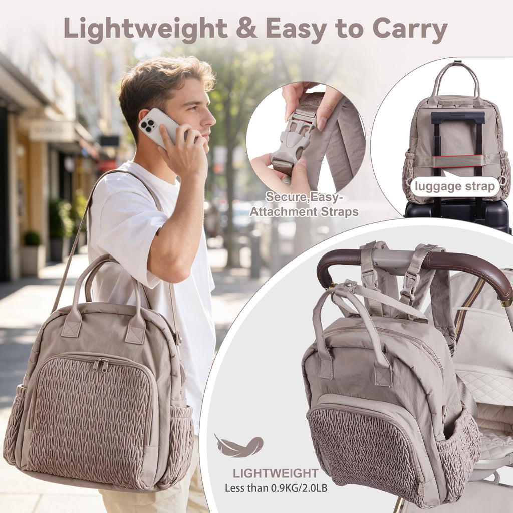 Multi-functional Diaper Bag Backpack with Changing Pad Brown