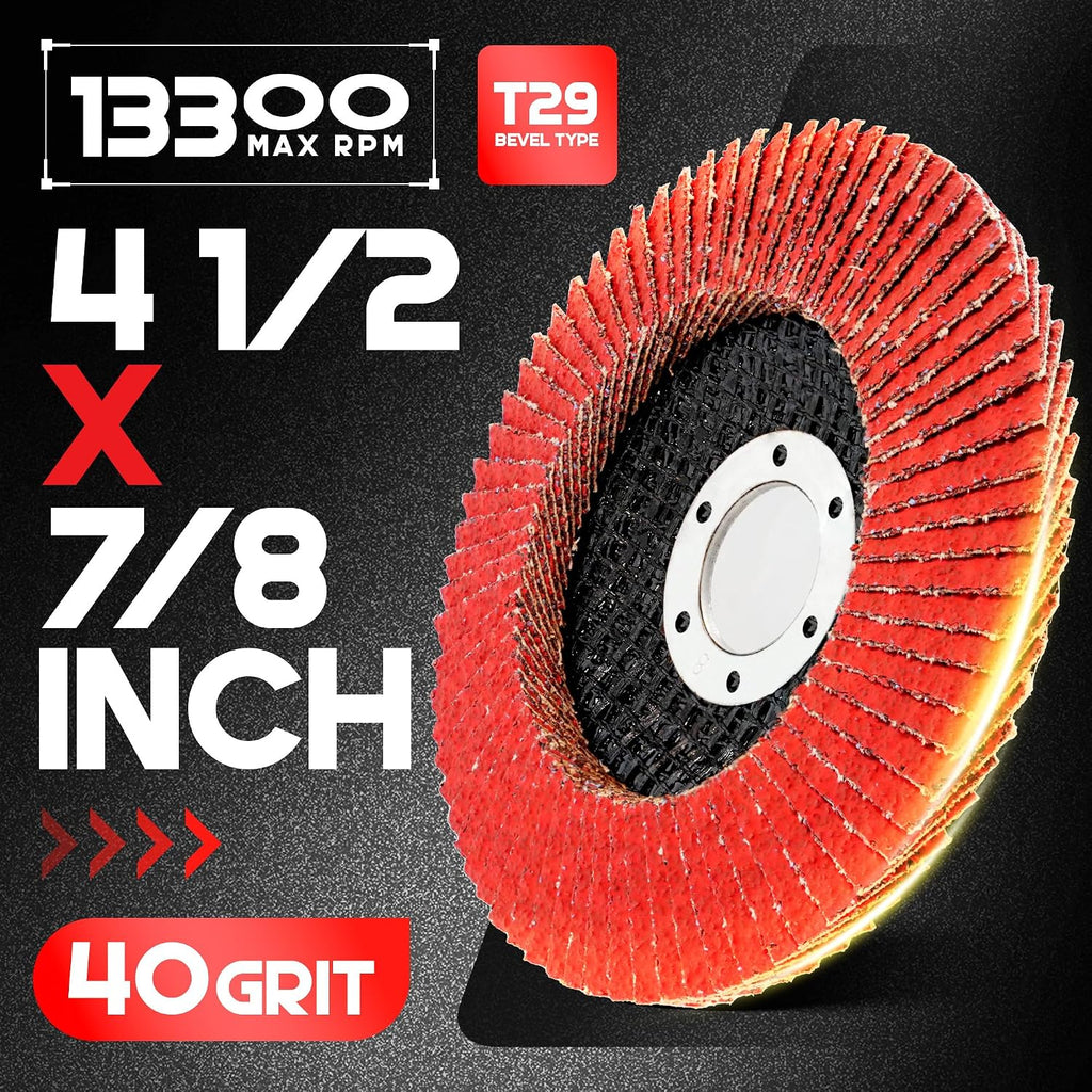 EZARC Ceramic Flap Discs 40 Grit, 4-1/2 x 7/8-Inch, Type 29, 10-Pack