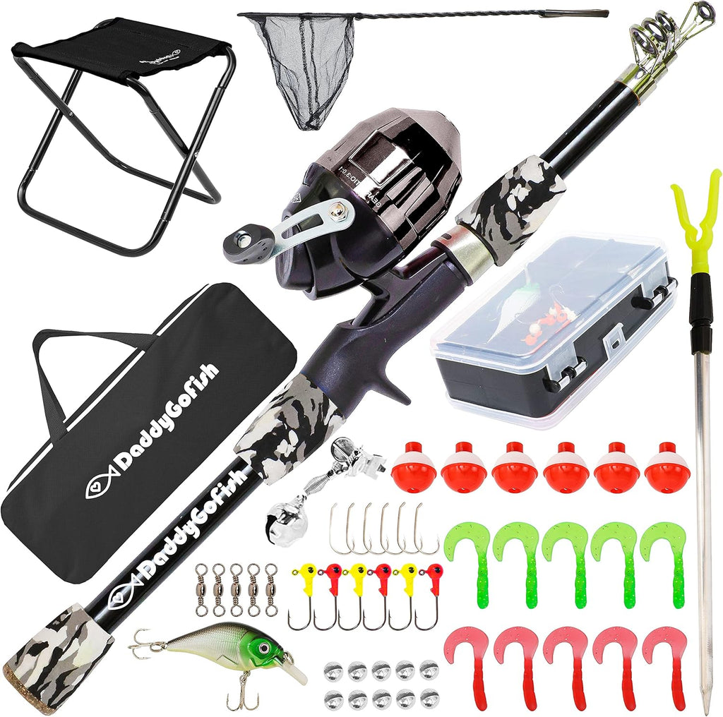 Kids Fishing Pole - Rod Reel Combo Tackle Box Starter Set - First Year Small Dock Gear Kit for Boys Girls Toddler
