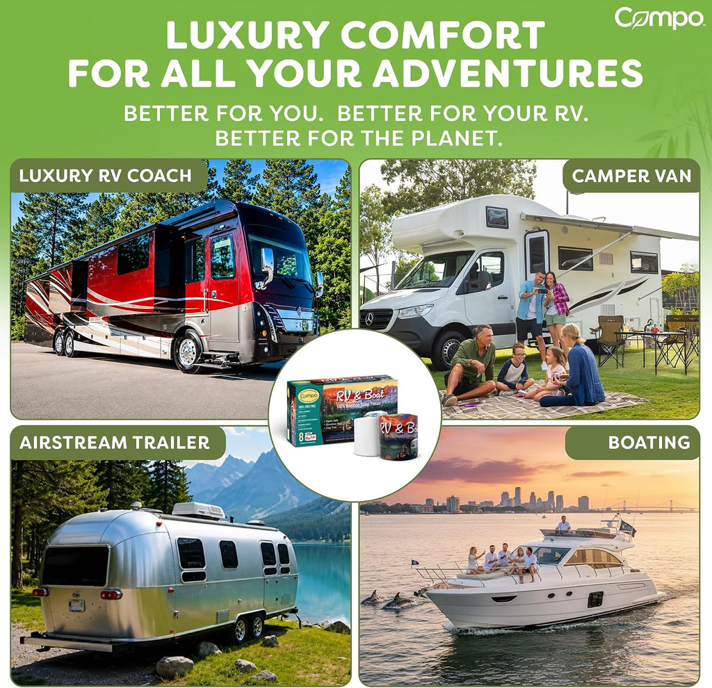 100% Bamboo, Rapid Disolving RV & Boat Toilet Paper, 8 Compact Roll