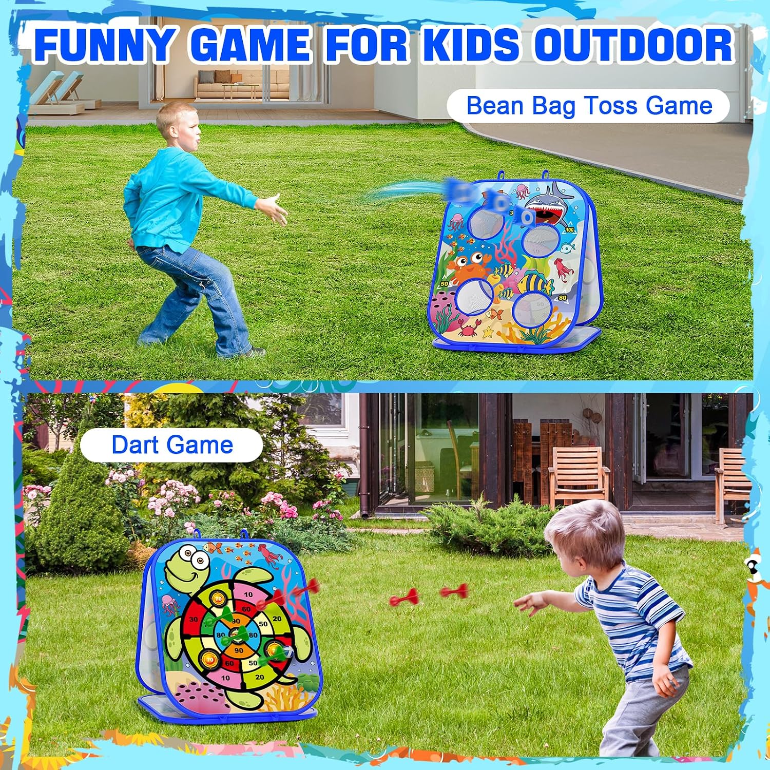 5-in-1Bean Bag Toss Game for Kids, Cornhole Board Toddler Toys for Kids Party Activity and Outdoor Yard Backyard