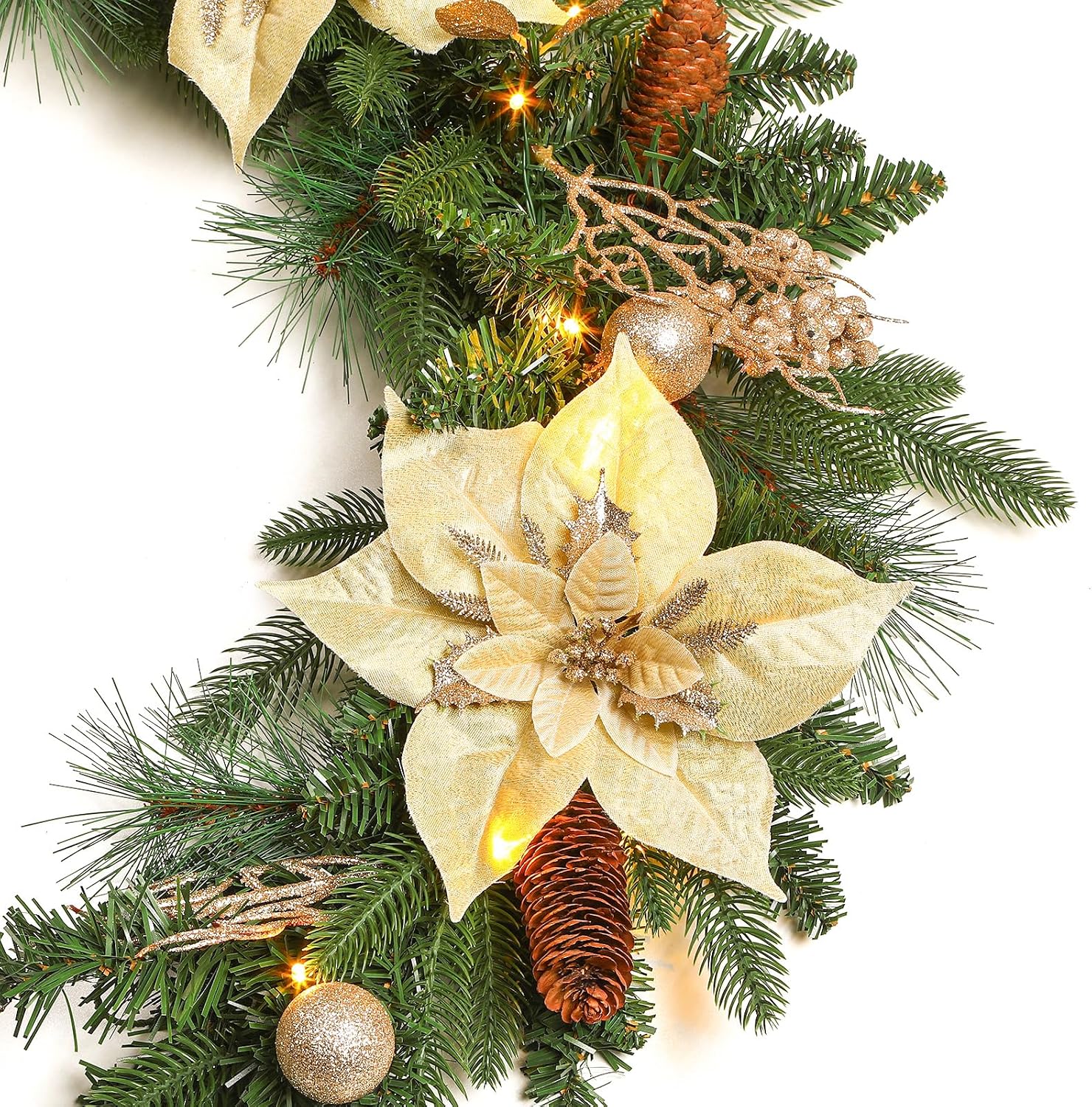 9FT Prelit Christmas Garland Decorations with Multi-Color LED Lights, Battery-Operated Timer, Lighted Garland with