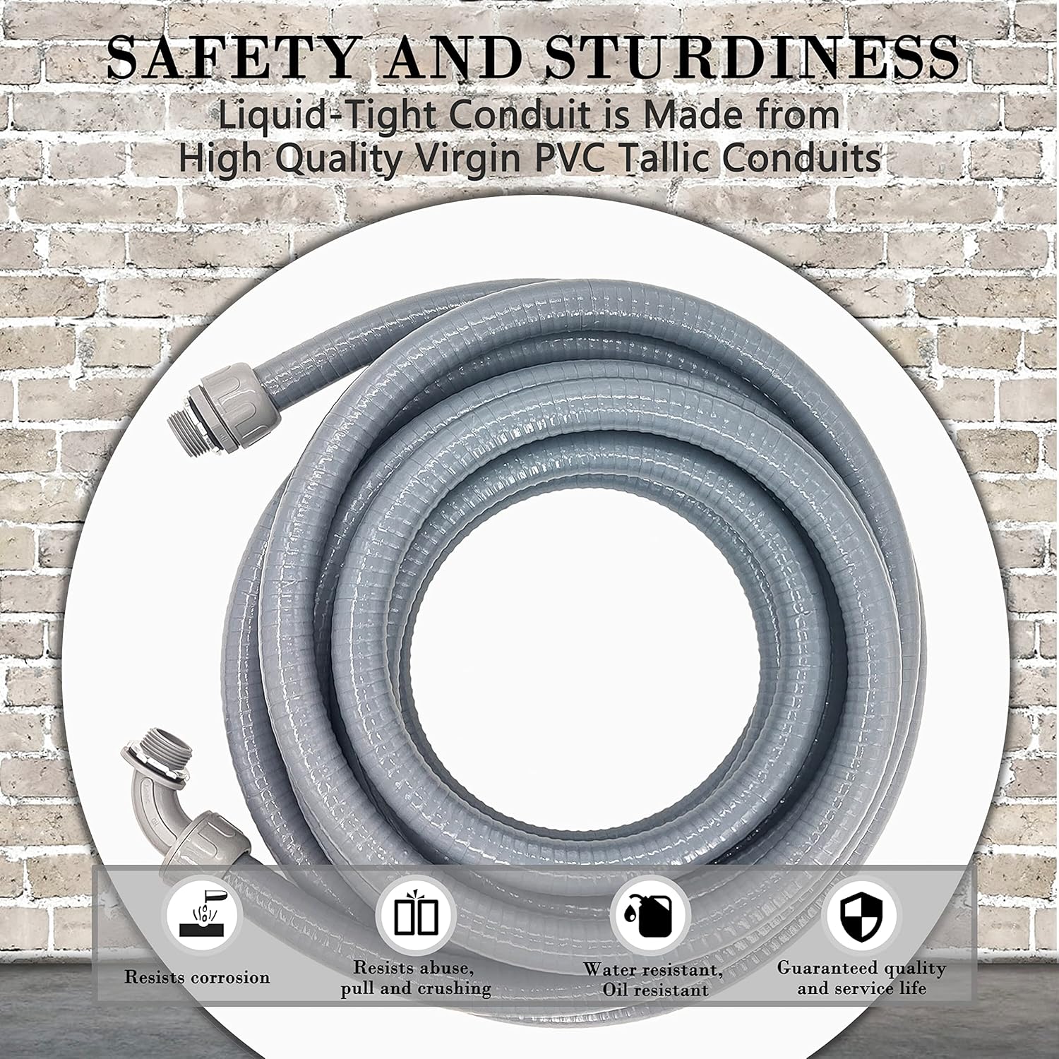 Liquid-Tight Conduit - 1/2inch 25 Foot Flexible Non Metallic Liquid Tight Electrical Conduit Kit, With 4 Straight and