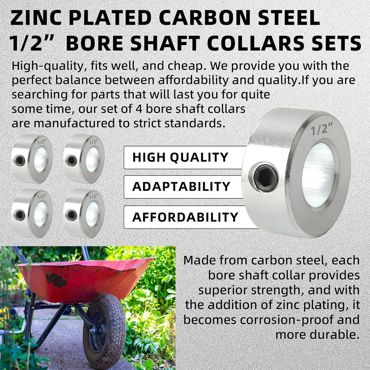 TonGass Screw Style Zinc Plated Carbon Steel 1/2" Bore Shaft Collar Set