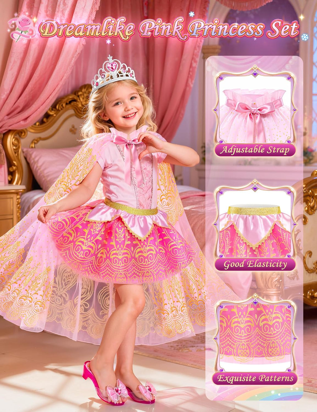 Princess Dress Up Clothes for Little Girls Toddlers Princess Dress Up Shoes | Princess Cape Tutu Shoes Crown Wand