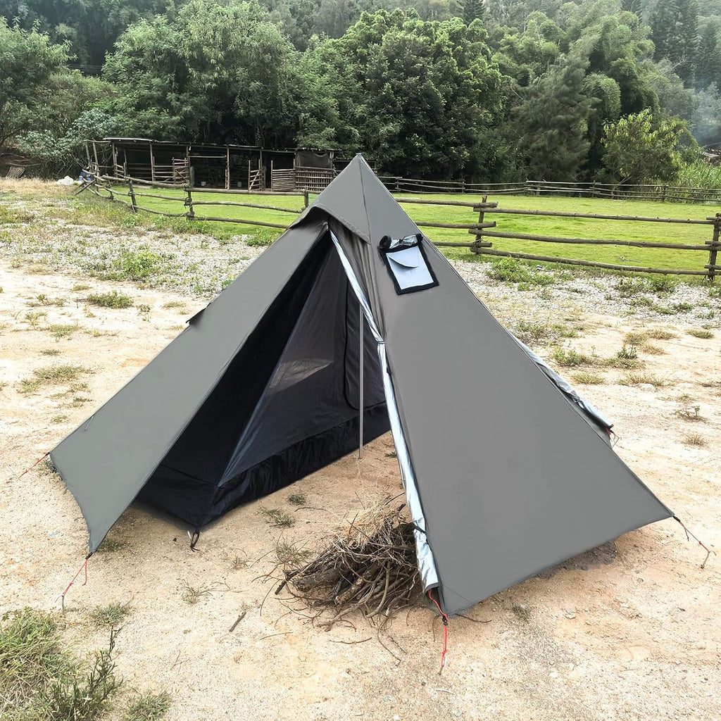 1 Person Tent Lightweight Teepee Hot Tent with Furnace Hole Four Seasons Waterproof Camping Hiking Hunting Fishing