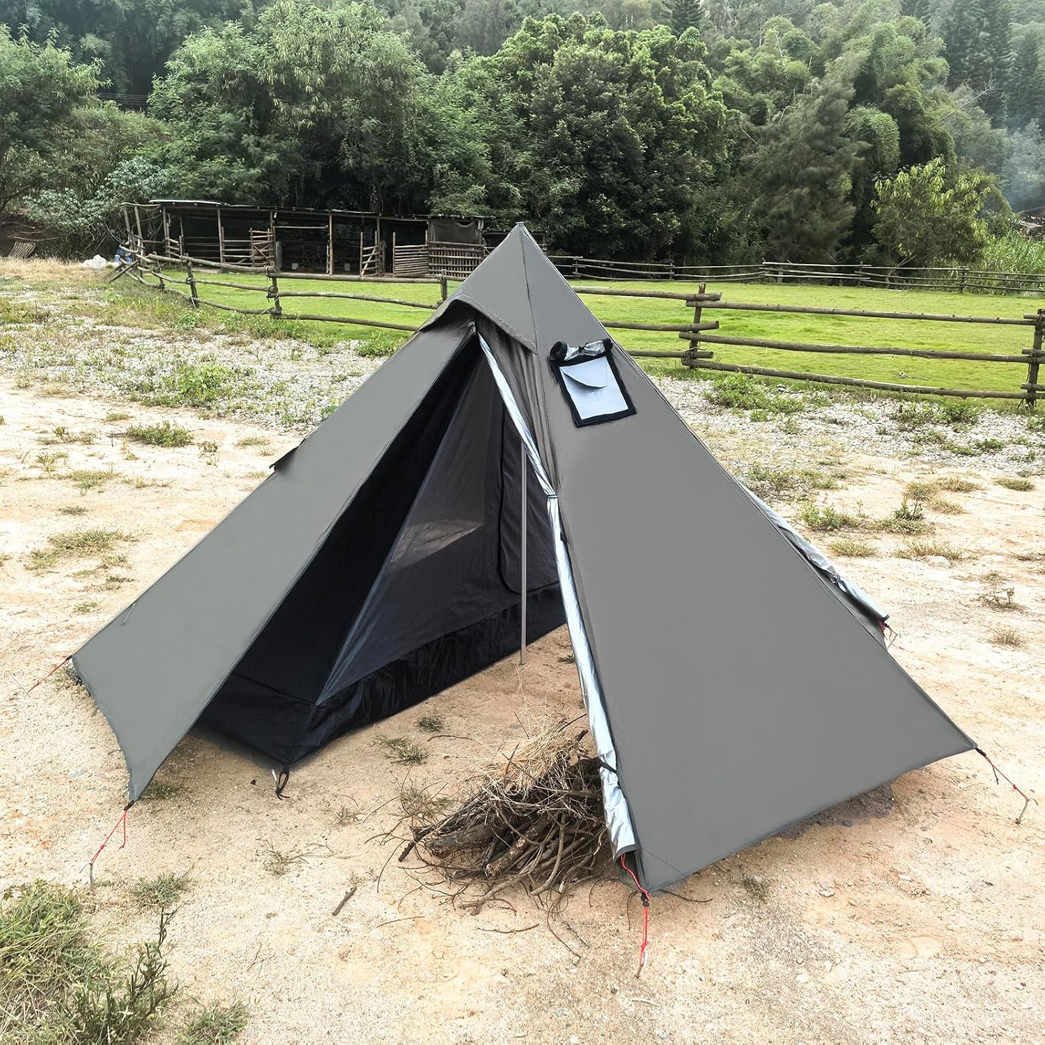 1 Person Tent Lightweight Teepee Hot Tent with Furnace Hole Four Seasons Waterproof Camping Hiking Hunting Fishing