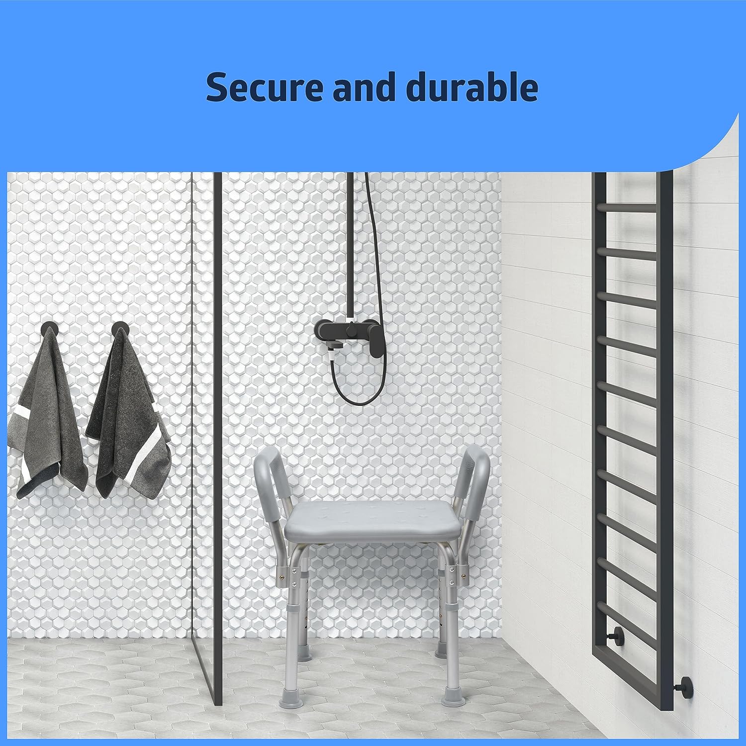 Bath Bench Shower Seat with Padded Armrests, Ideal for Bathtubs, Robust Support up to 350 lbs., Comfortable and Durable