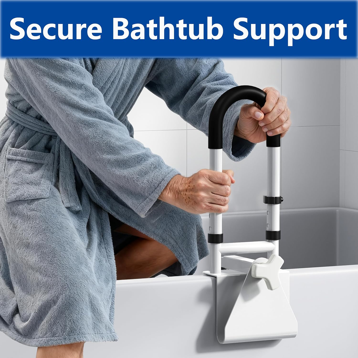 Adjustable Bathtub Safety Rail, Bathtub Handle Grab Bar with Non-Slip Grip for Seniors, Elderly, Fits 3.1 to 6.7 Inch