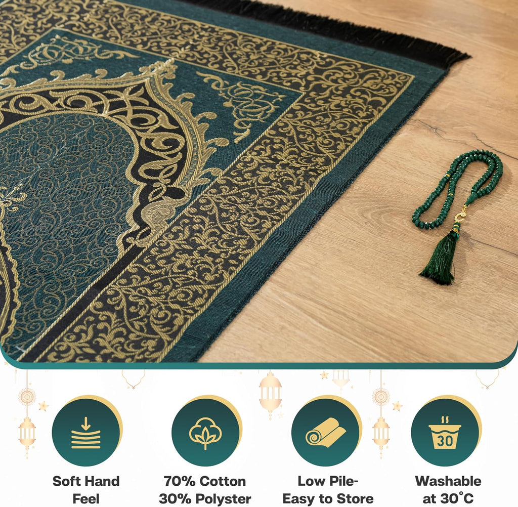 Muslim Prayer Rug with Islam Prayer Beads - Travel Prayer Mat, Islamic Gifts for Women, Portable Prayer Matt Islam