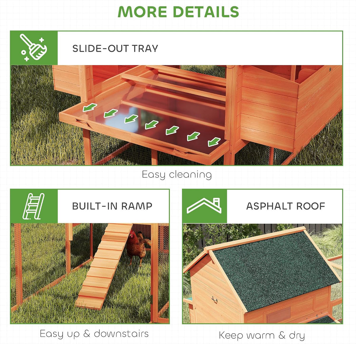 137" Chicken Coop with Extra Large Run, for 4-6 Chickens, Orange