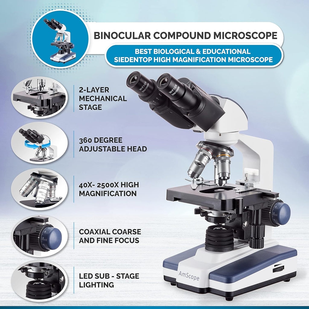 B120C-E1 Series & Professional LED Binocular Compound Microscope | 40X-2500X Magnification Range 1MP CMOS Sensor USB