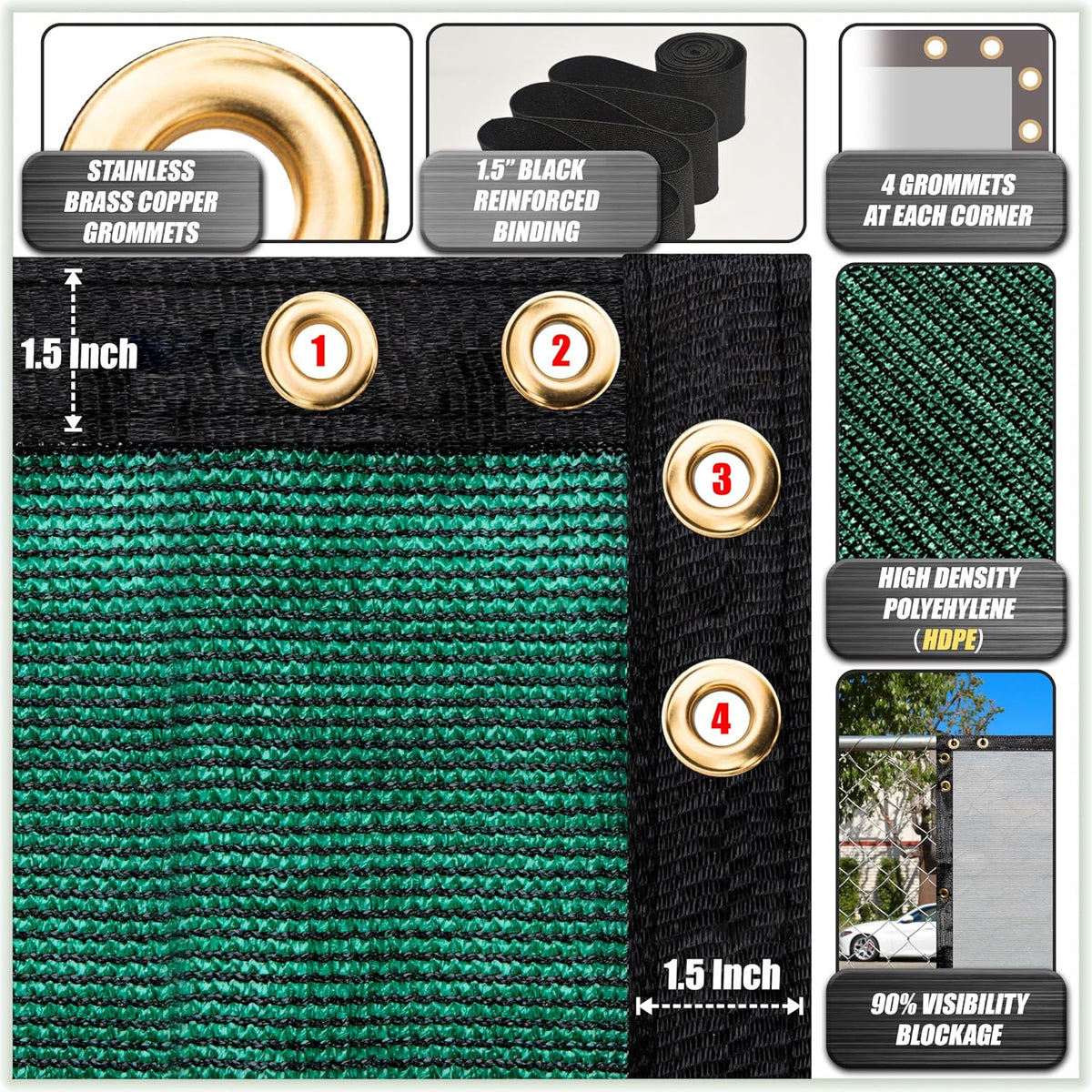 Colour Tree 6' x 50' Green Fence Privacy Screen, 90% Blockage Windscreen