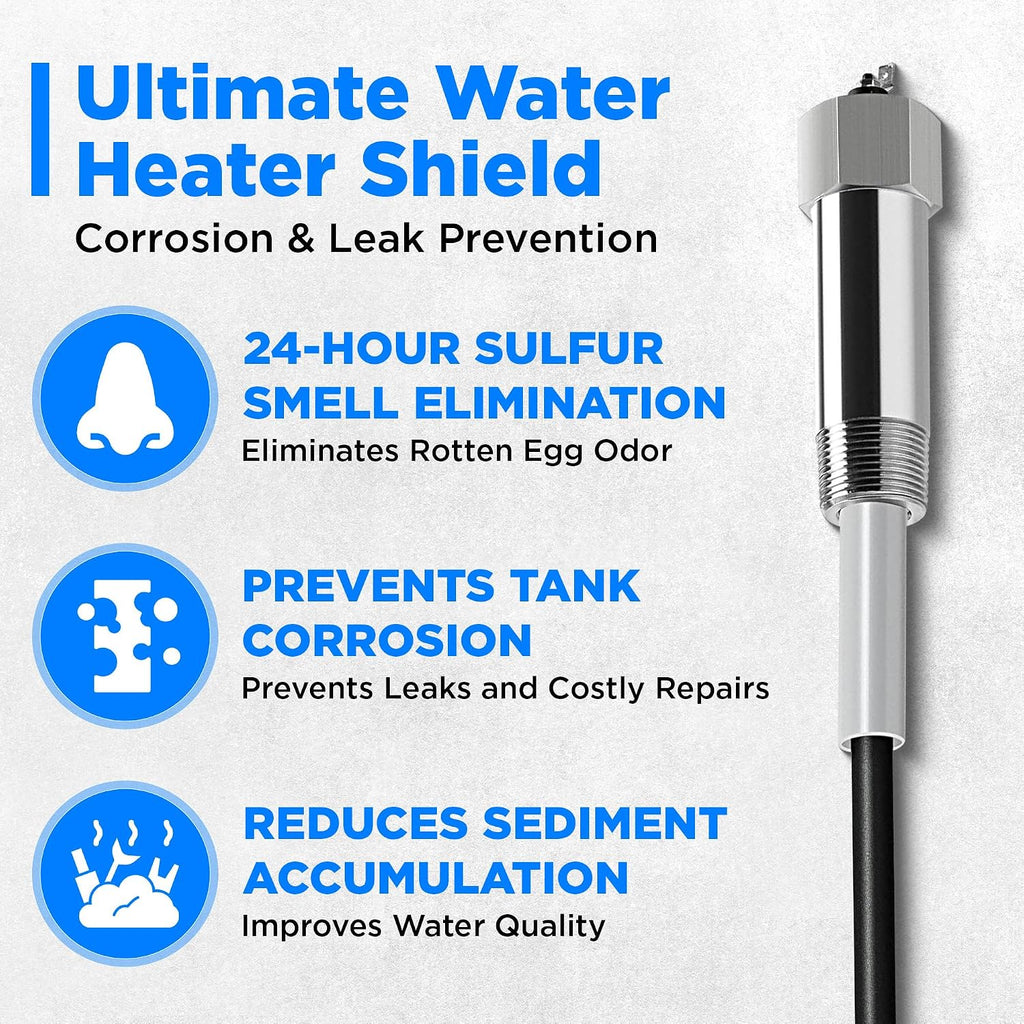 Powered Anode Rod for Water Heater, Electric Anode Rod for Water Heater, Eliminate Sulfur Smell in Well Water, Eliminate Rotten Egg Smell in Water, for 40-89 Gallon Except Bradford White