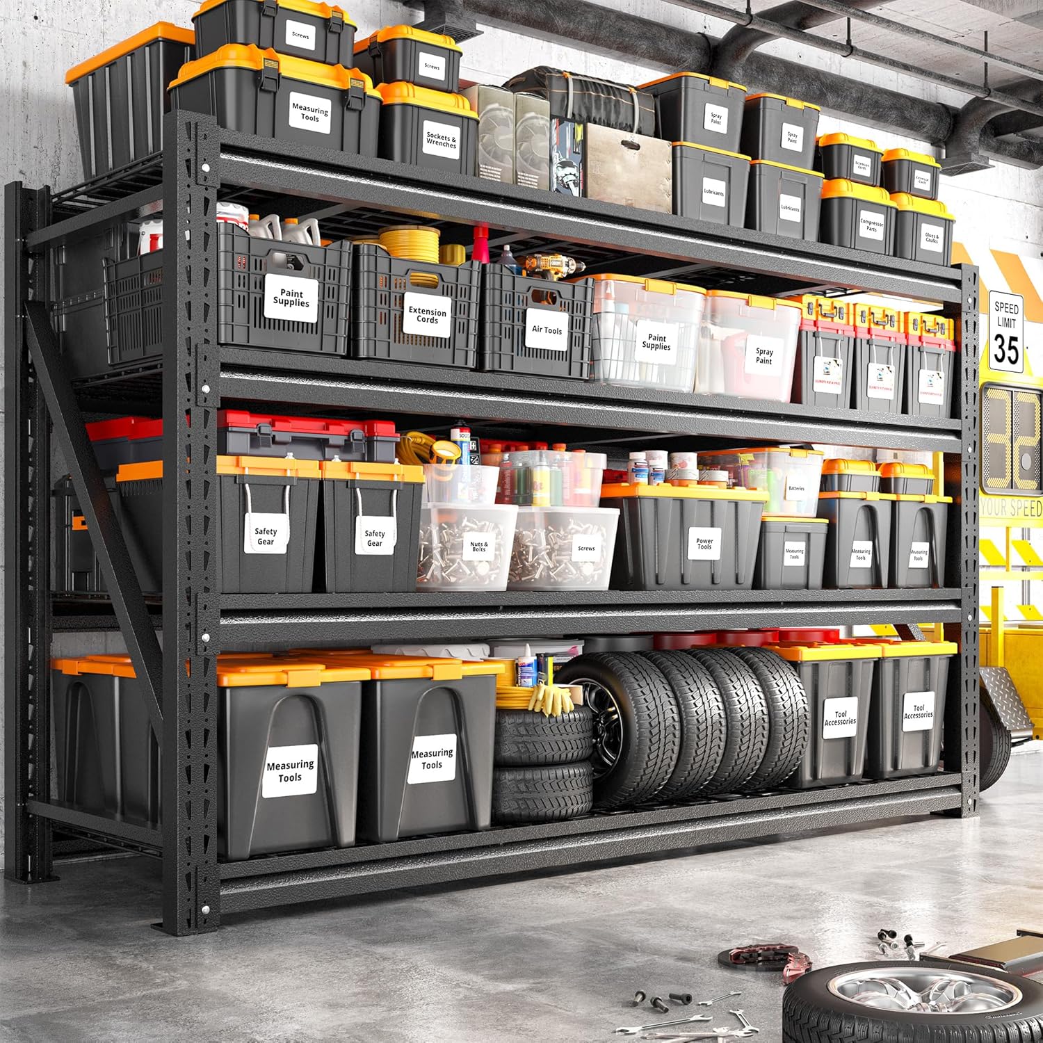 5080LBS Heavy Duty Garage Shelving, 68.2''W Large Metal Storage Shelves with Steel Industrial Structure, Adjustable