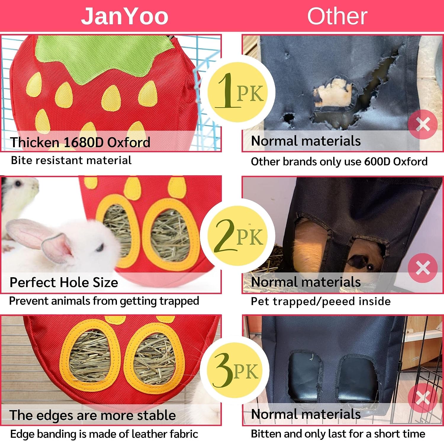 Rabbit Hay Feeder Bag for Cage Guinea Pig Timothy Hay Dispenser Storage Manger Hanging Large Less Waste for Bunny