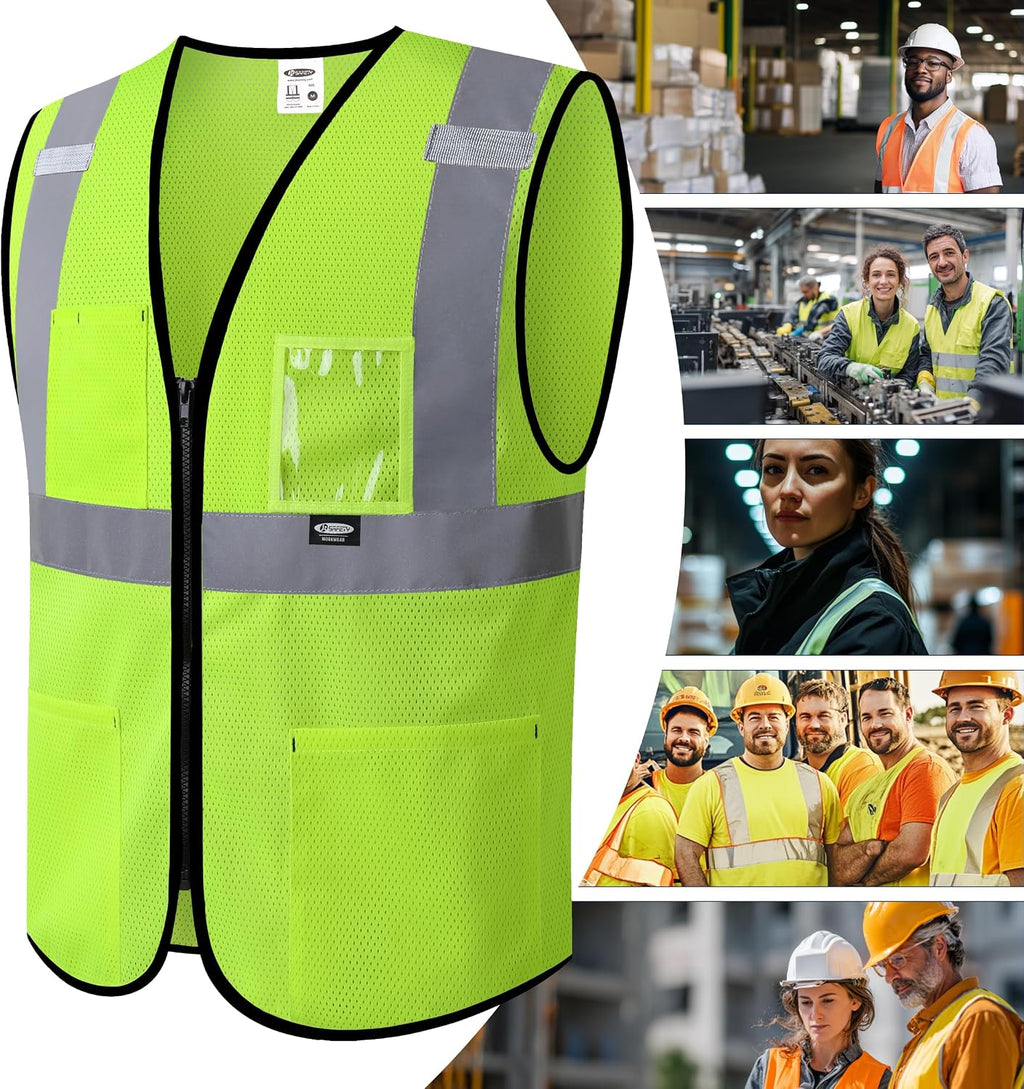 Safety Vest for men women Hi Vis Vest with Pockets and Zipper High Visibility Meet ANSI Standard（BX310
