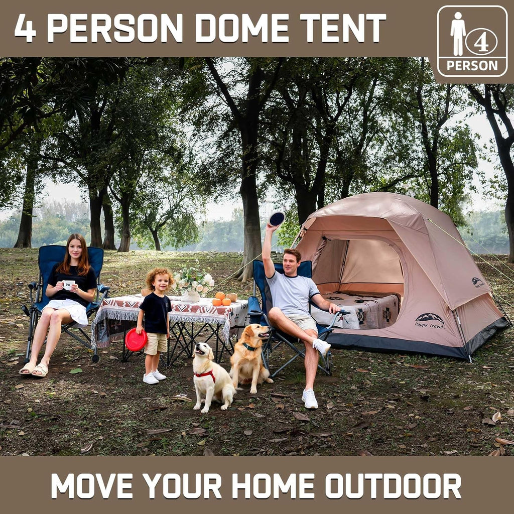 Camping Tent, 4 Person Dome Tents for Camping with Rainfly | Waterproof Clip Easy Setup Portable Family Tent with