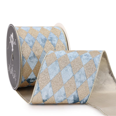 Dusty Blue Crushed Velvet Christmas Wired Ribbon 4 Inch 10 Yards