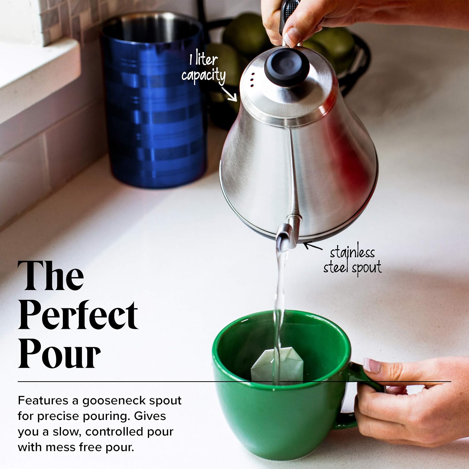 Gooseneck Electric Kettle with Temperature Control - 0.8L Stainless Steel & BPA Free Plastic - Custom Temp Presets