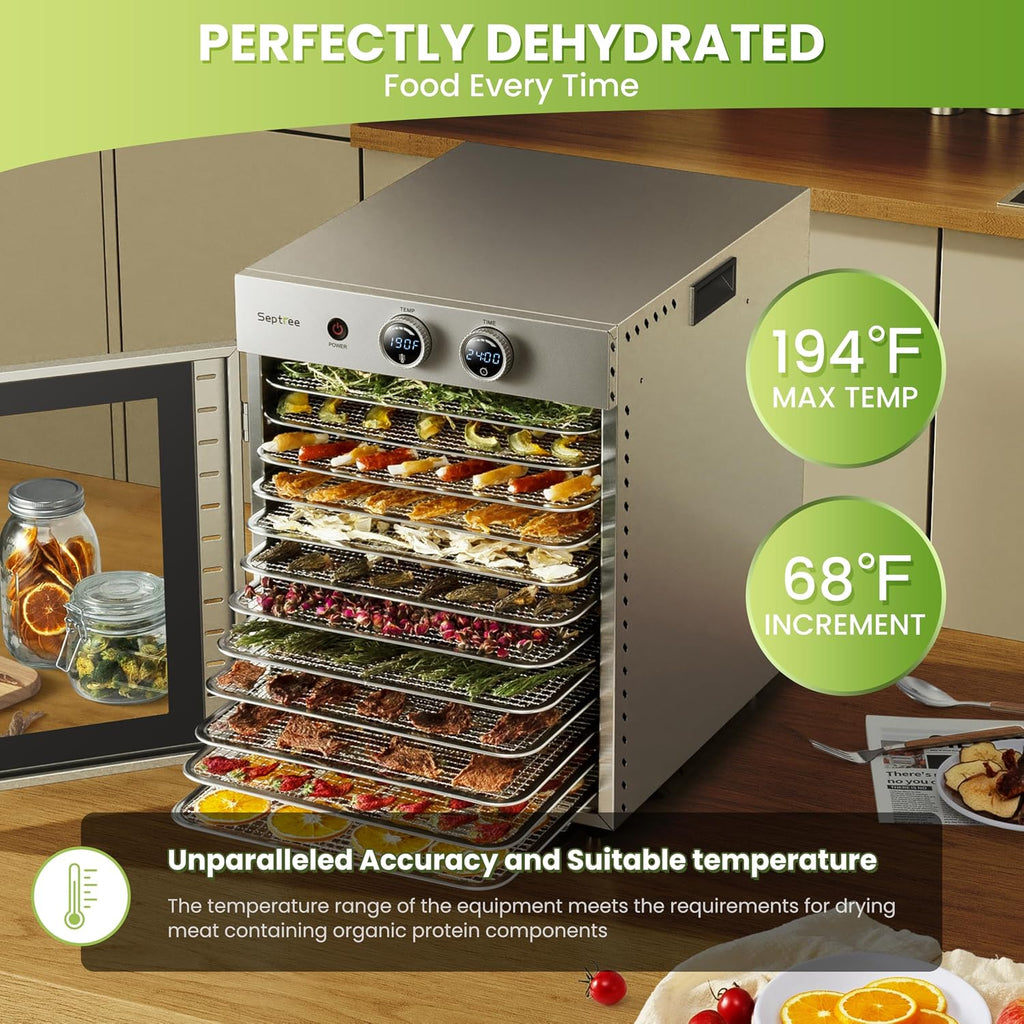 Food Dehydrators Machine with 12 Stainless Steel Trays with Timer Setting Temperature Adjusted 68 ℉ to 194 ℉ Dryer