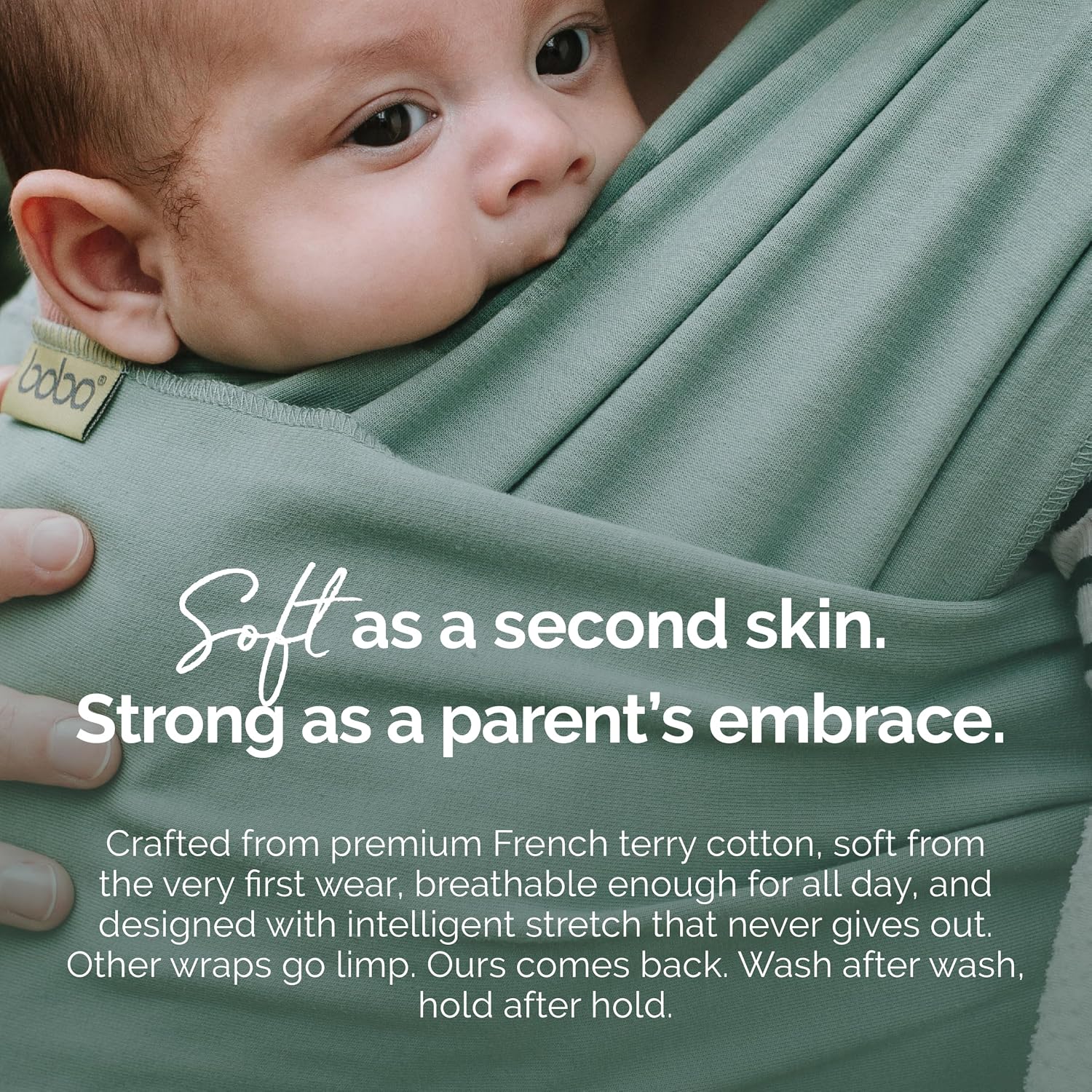 Baby Wrap Carrier - Stretch Cotton Newborn Sling, Sage Green | Breathable, Hands-Free Babywearing Carrier Wrap;