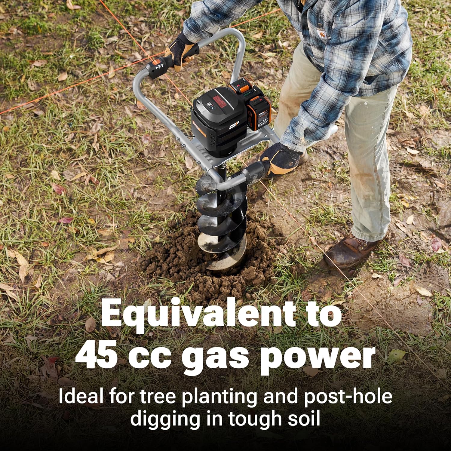 WORX Cordless Earth Auger, 40V 8" Digger, WG865 | Brushless motor; 8" drill bit; 45cc gas-equivalent power; 59 ft-lbs
