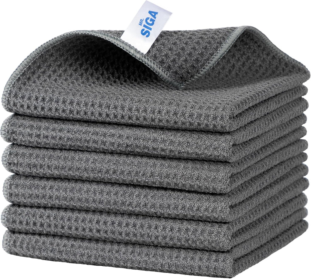 Waffle Pattern Cleaning Cloths, Reusable Absorbent Microfiber Cleaning Cloths, Lint Free Microfiber Kitchen Towels, 6