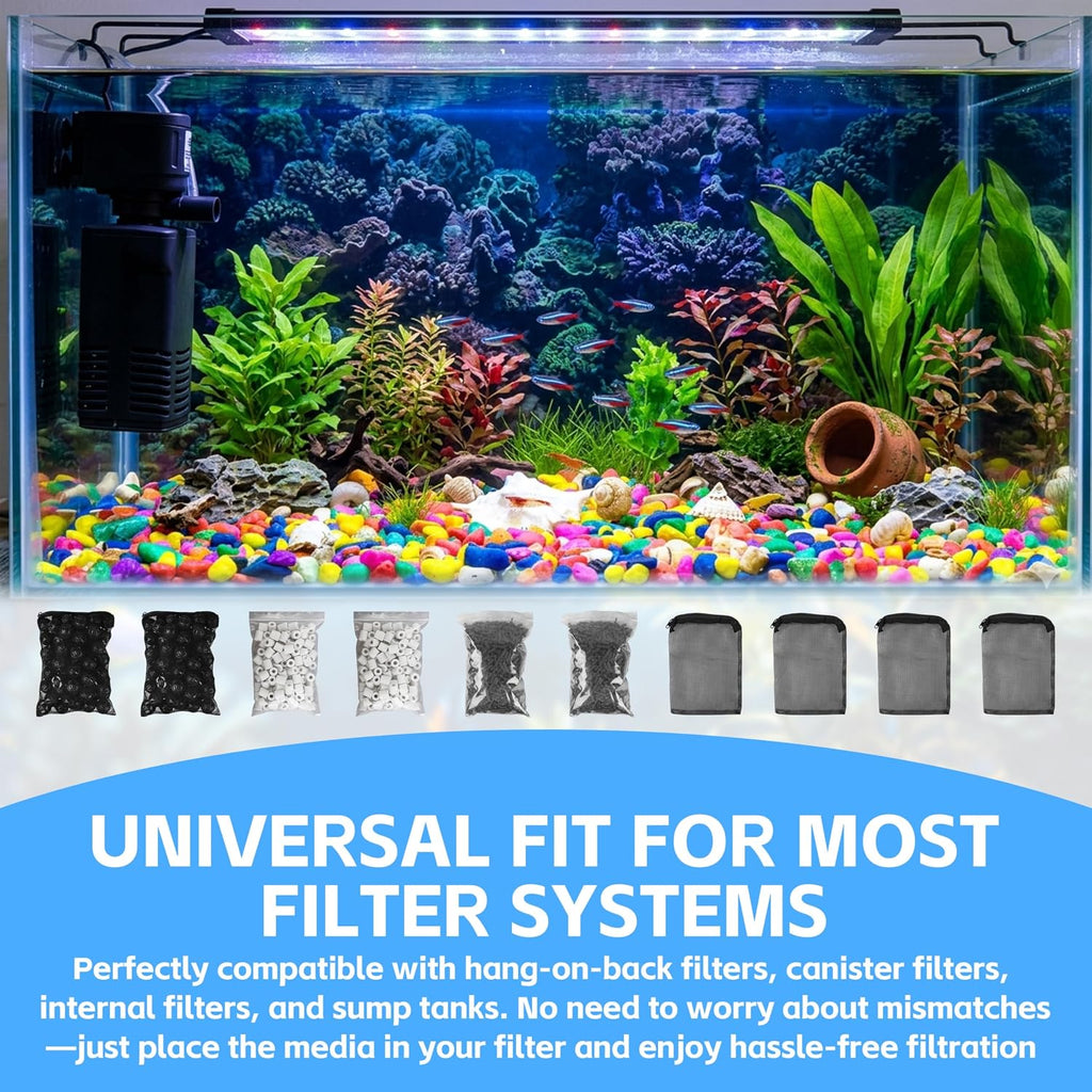 Aquarium Filter Media Double Pack,Activated Carbon,Bio Balls&Ceramic Rings | Fit Most Aquarium Filter Systems for