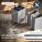 4-Bag Heavy Duty Laundry Sorter Rolling Cart, Silver