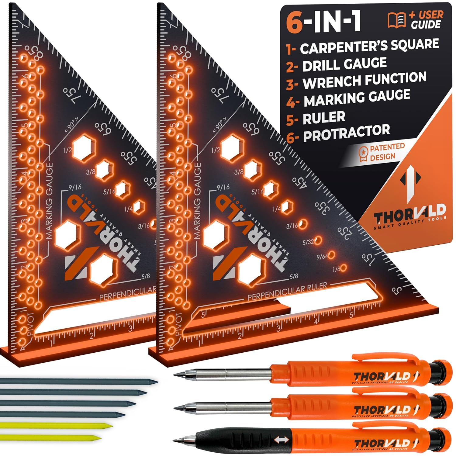 2 Carpenter Square 7 inch (1/16" Precision) + 2 Pencils + 12 Leads - T Square Multi-Purpose Carpenter Tools : Wrench