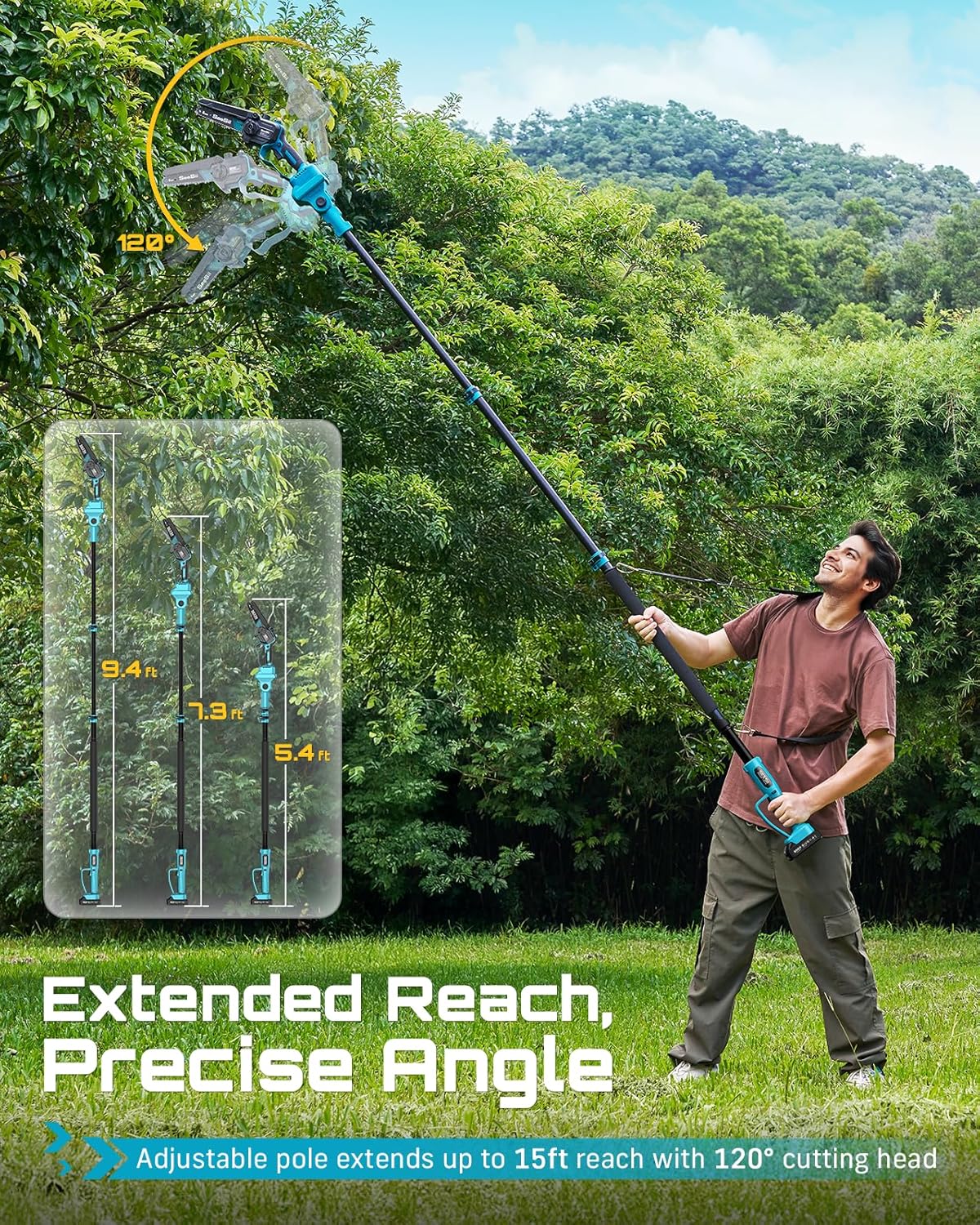 2-in-1 Electric Pole Saws for Tree Trimming | Cordless Mini Chain Saw 6-Inch with Extension Pole for Pruning, Wood