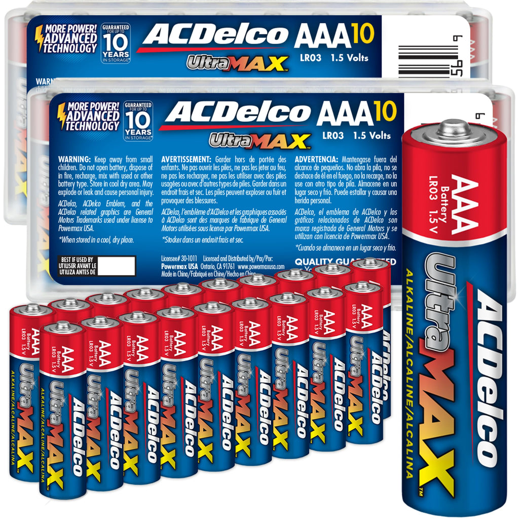 ACDelco UltraMAX 20-Count Triple AAA Batteries, Alkaline Battery with Advanced Technology for Home and Office