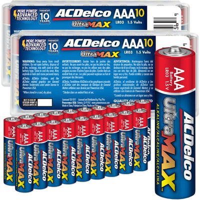 ACDelco UltraMAX 20-Count Triple AAA Batteries, Alkaline Battery with Advanced Technology for Home and Office