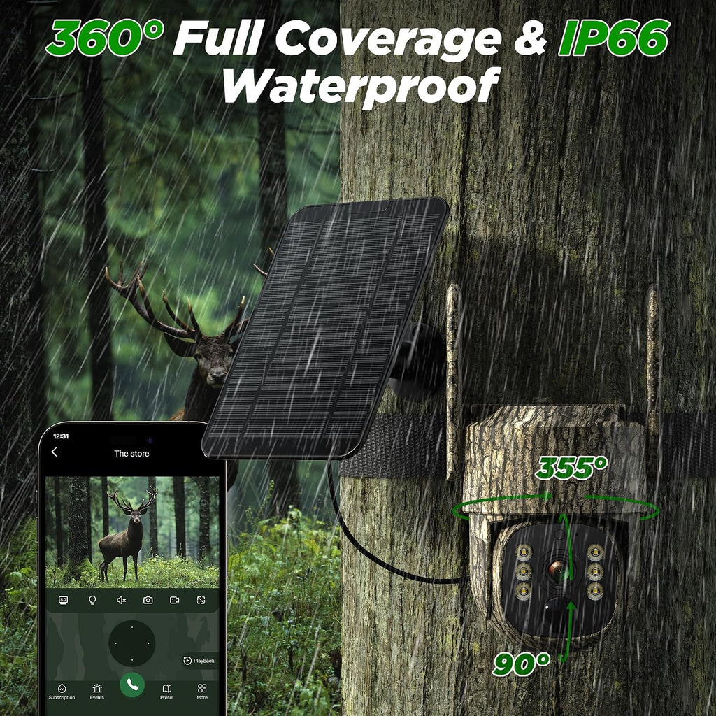 Trail Camera, 4G LTE Cellular Game Cameras with 360° Live Streaming | 2.5K Hunting Camera Solar Powered, Security