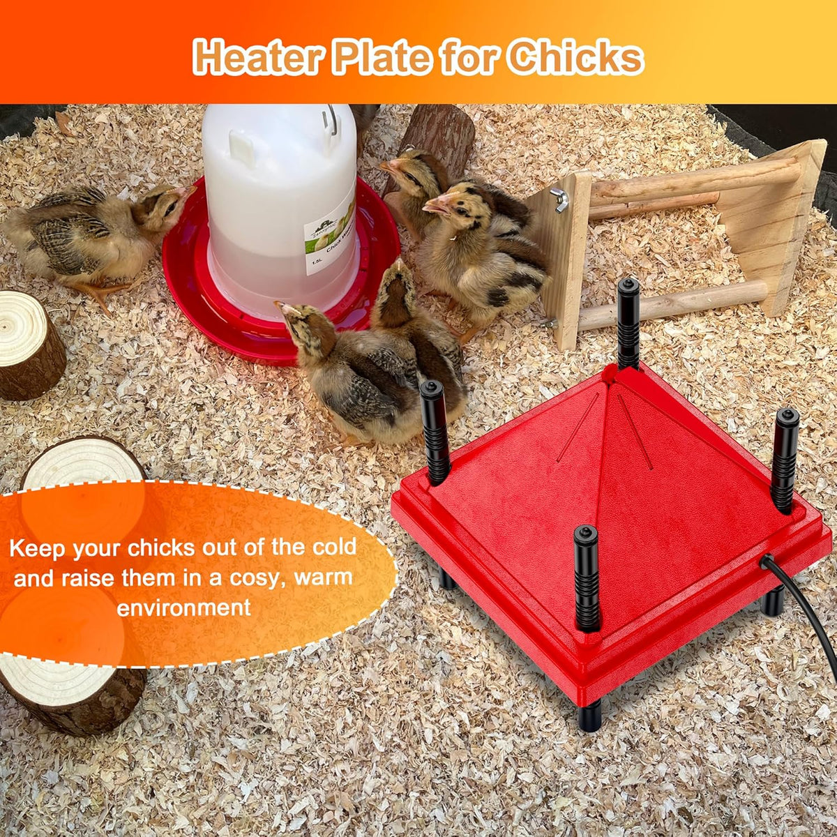 Chick Brooder Heater with Anti-Roost Cone & Constant Temp Red 10" x 10"