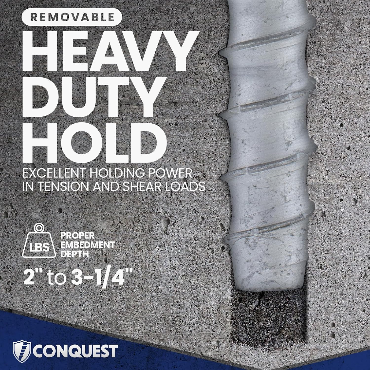 Conquest 3/8” x 6” Galvanized Large Diameter Concrete Screws (50-Pack), High-Strength Carbon Steel Concrete Anchor