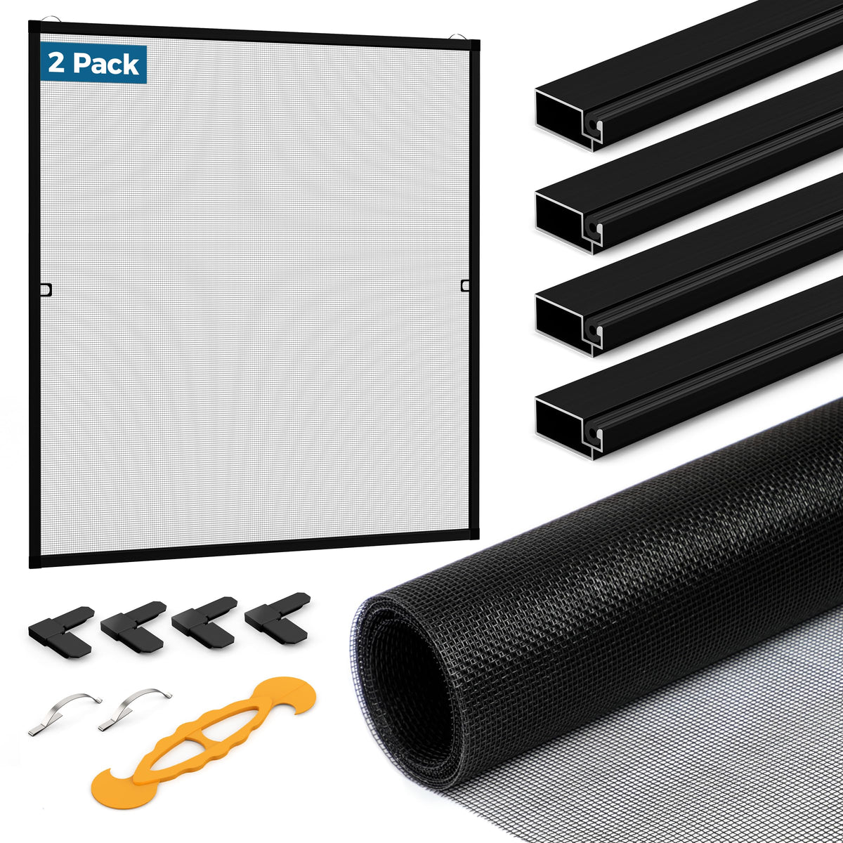 DIY Aluminum Window Screen Frame Kit, 2 Sets, 46 in, Black