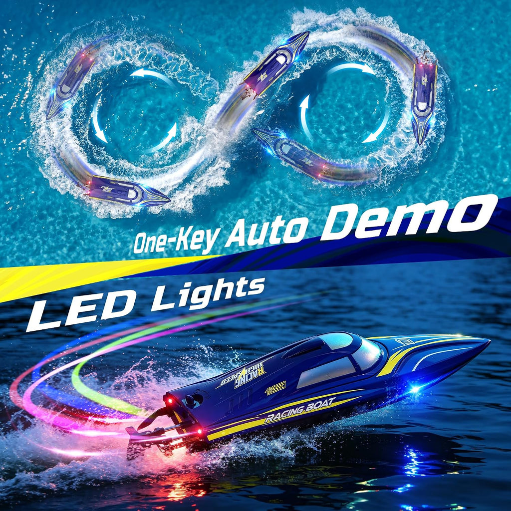 14" Fast RC Boat for Kids & Adults, Auto Self-Righting, 20+MPH | Upgraded Remote Control Speed Boat with 2x1200mAh