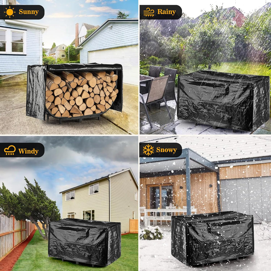 40 Inch Firewood Rack Outdoor with Cover, Metal Wood Rack | Iron Fire Log Stacker Holder for Fireplace, Patio, Porch