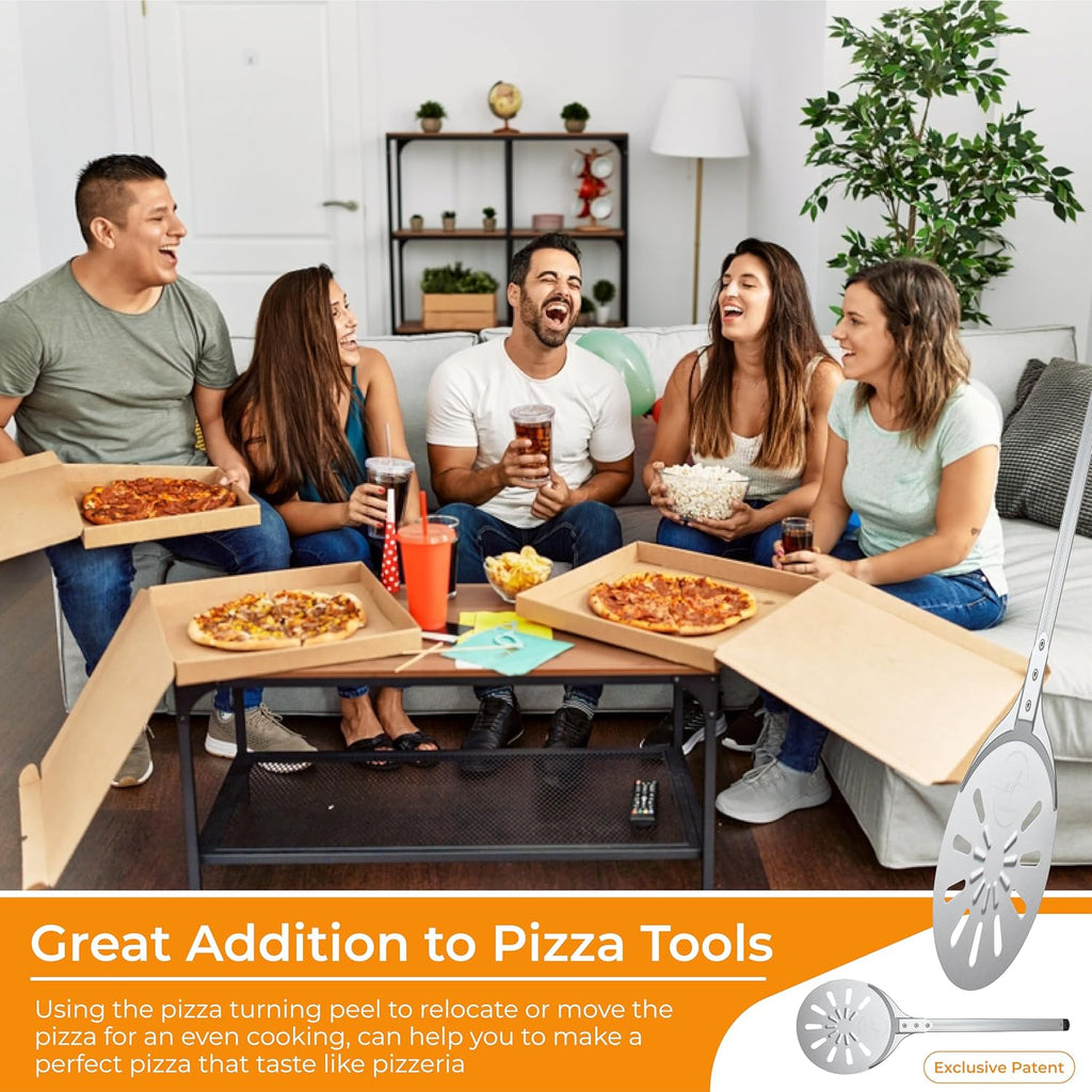 Ami’s Delight 8-Inch Perforated Pizza Turning Peel with Free Pizza Cutter | Lightweight Aluminum Pizza Peel Spinner
