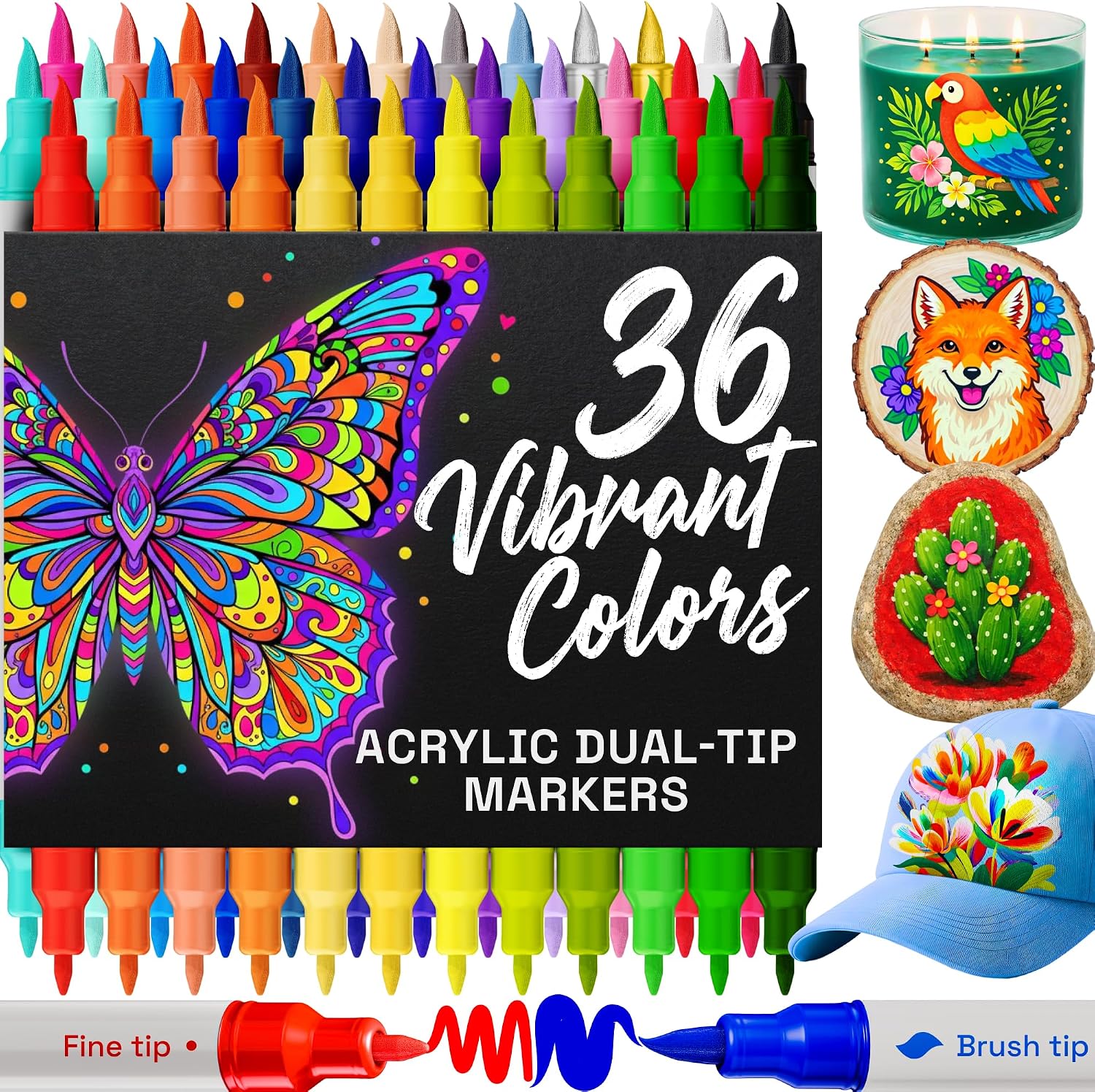 36 Acrylic Paint Markers - Paint Pens for Glass Marking, Rock Painting, Ceramic, Wood, Fabric, DIY, Craft, Canvas
