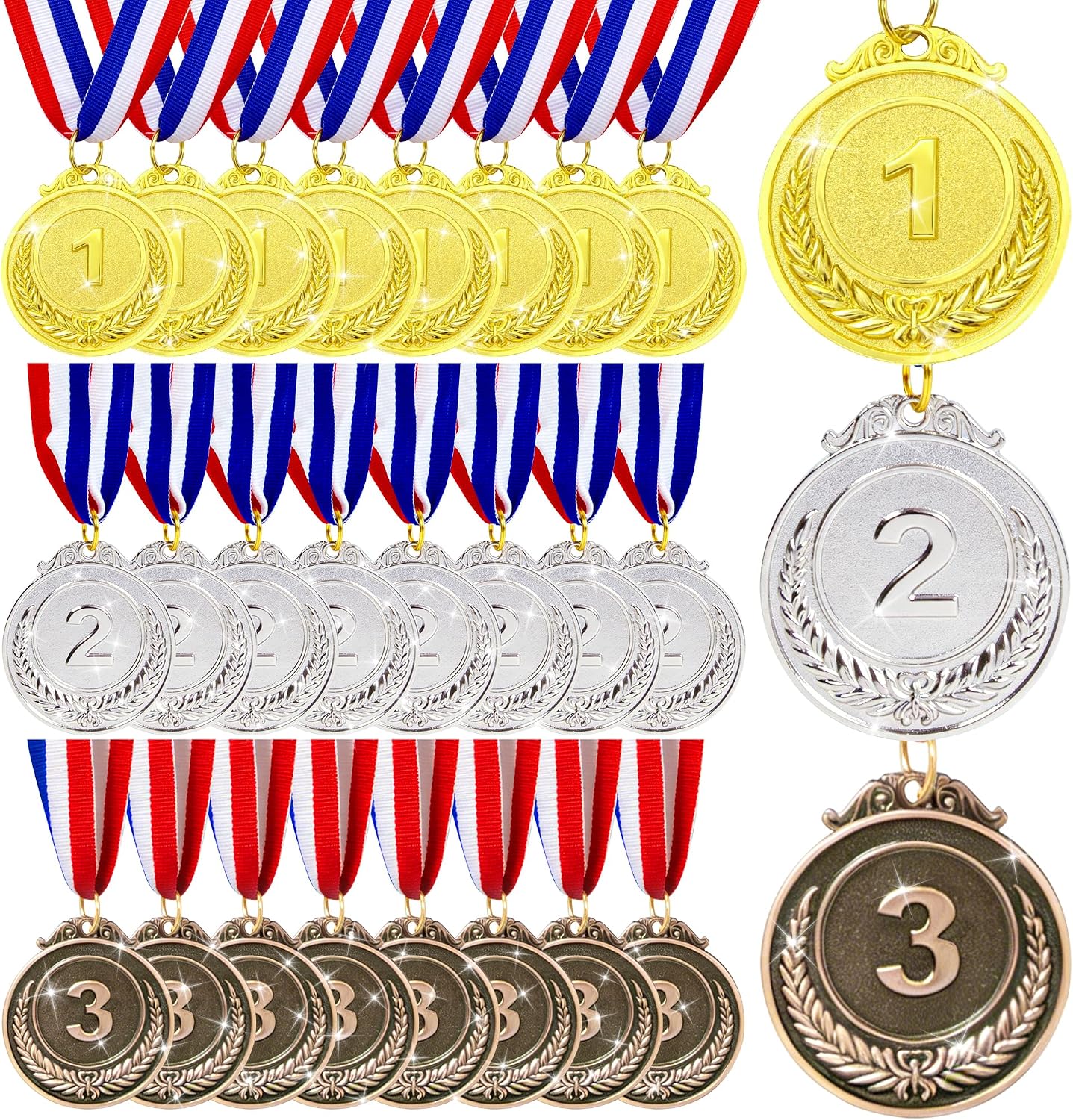 24/36/48/72/108 Pcs Gold Silver Bronze Award Medals, 2’’ Olympic Style Winner Medals Gold Silver Bronze Prizes with