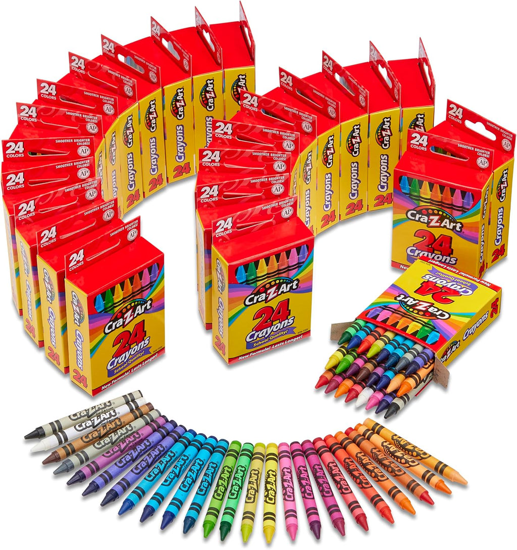 Crayons, Bulk Pack, 24 Count, 24 Packs of Crayons, Bulk School Supplies for Classroom, Back to School Essentials